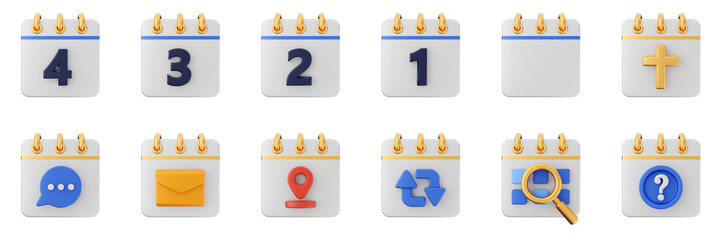 3d calendar schedule event reminder date month icon set bundle illustration