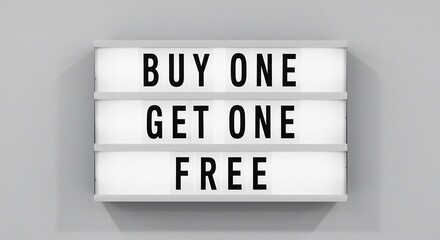 Buy One Get One Free Lightbox Sign Clean Minimalist Design. AI Generated