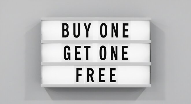 Buy One Get One Free Lightbox Sign Clean Minimalist Design. AI Generated