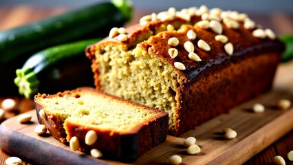 Fresh zucchini bread loaf with nuts