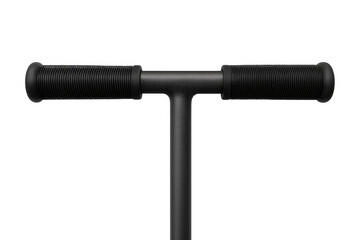 Black scooter handlebar closeup with textured ergonomic grips, offering secure handling and design flexibility against transparent background