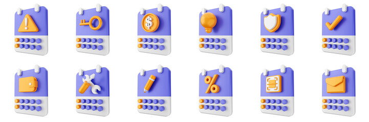 3d calendar schedule event reminder date month icon set bundle illustration