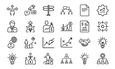 Business and finance icon set illustrating strategy ideas and growth concepts