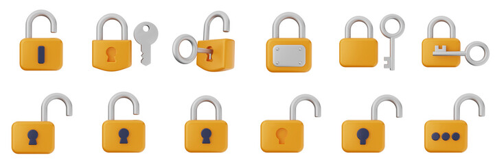 3d padlock safety privacy protection private password icon set bundle illustration