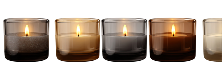 Candles in Glass Jars Arranged on Transparent Background

