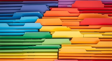 Vibrant Rainbow: Stacked Colorful File Folders in Organized Rows