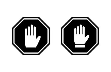 Stop icon vector illustration. stop road sign. hand stop sign and symbol. Do not enter stop red sign with hand