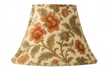 Vintage floral lampshade with vibrant orange blooms, verdant leaves, standing against transparent backdrop, complementing interior design
