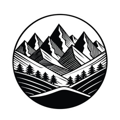 Layered Hill and Mountain Silhouette Drawing