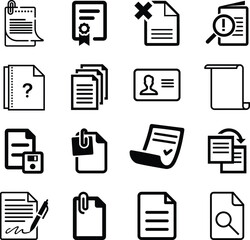Document set of web icons in line style. Documents linear icon collection. Containing contract papers, folder, certificate, accept, approved, clipboard, invoice, archive and more.
