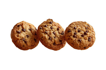 Freshly baked cookies suspended with shadow cast, isolated on a Transparent background, PNG file.