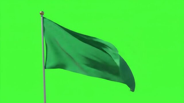 Green flag waving on green screen loopable motion graphic for compositing and visual effects