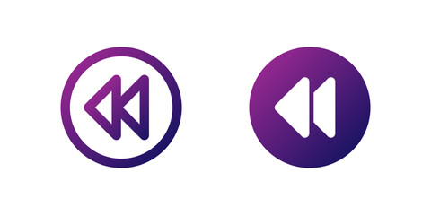 Back Arrow Icon Set. A purple gradient icon featuring a left-facing arrow, commonly used for navigation or backward functions.
