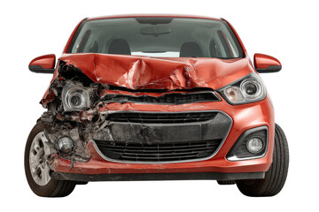 Front-end collision result on small vehicle, accident damage concept, isolated on a Transparent background, PNG file.