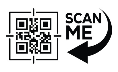 Minimalist black and white QR code centered with thin outline and crosshair targeting. 