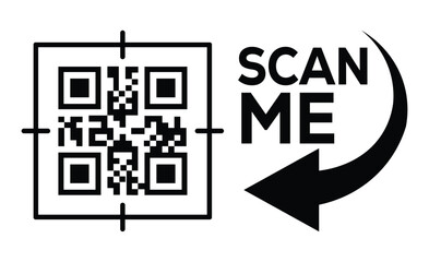 Minimalist black and white QR code centered with thin outline and crosshair targeting. 