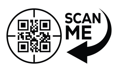 Minimalist black and white QR code centered with thin outline and crosshair targeting. 