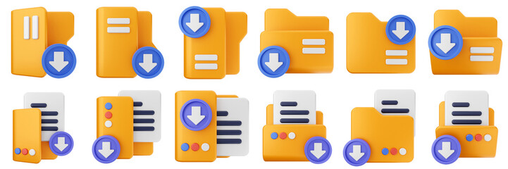 3d file folder data document information archive icon set bundle illustration