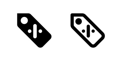 Discount Promo Off Sale Icon Set. A black glyph and outline icon of a discount tag, indicating sales or promotions.