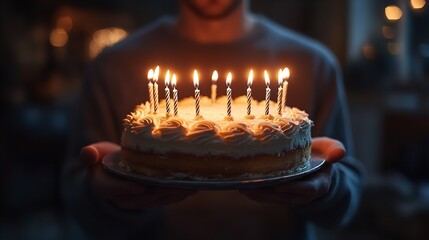 Birthday Cake with Lit Candles in Cozy Home Celebration
