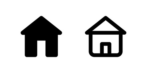 Home Icon Set. A black glyph and outline icon of a house, indicating a homepage or main page.