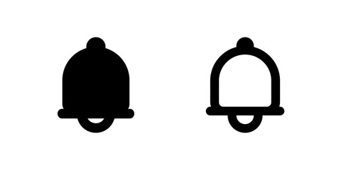 Notifications Icon Set. A black glyph and outline icon of a bell, indicating notifications.