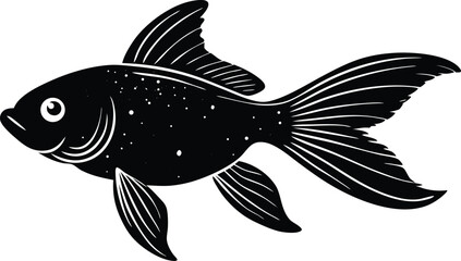 Stylized Silhouette of Fish, Black Vector Illustration of Aquatic Animal with Decorative Fins