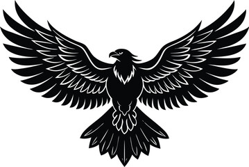 Stylized Vector Illustration of Flying Eagle with Outstretched Wings in Black and White