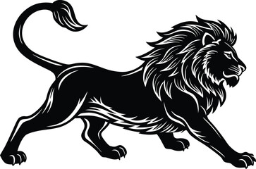 Stylized Lion Silhouette in Walking Pose, Bold Vector Animal Illustration