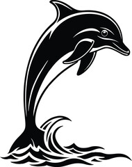 Stylized Dolphin Jumping Out of Water Vector Illustration