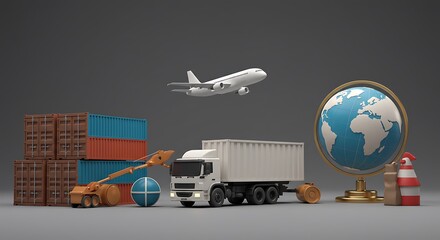 Global Shipping Logistics Plane Truck Containers Globe