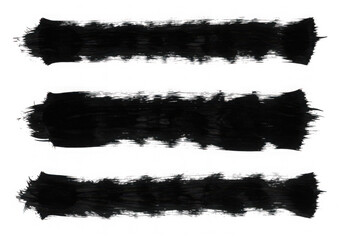 Three black brush strokes isolated on transparent background