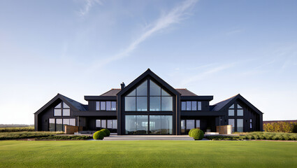 Obraz premium Modern black barn house with large windows