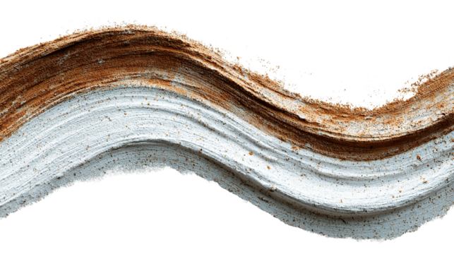 Abstract image showing a wave like pattern of two different colored paints on a dark surface on transparent background