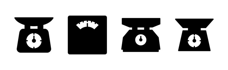 Scales icon set. Weight scale icon. Law scale icon. Justice