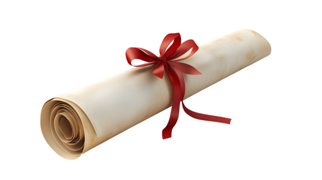 diploma scholarship scroll with red ribbon isolated transparent background