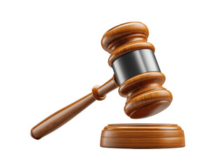 Legal icon in justice system, hammer used in law courts, isolated on a Transparent background, PNG file.