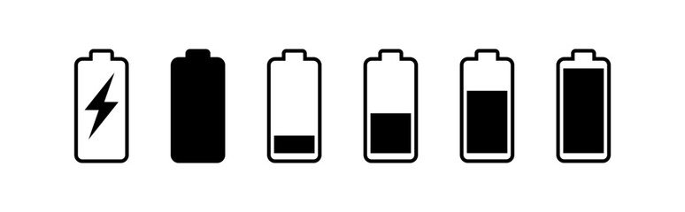 Battery icon set. battery charge level. battery charging icon
