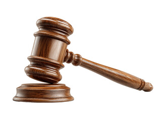 Legal icon in justice system, hammer used in law courts, isolated on a Transparent background, PNG file.