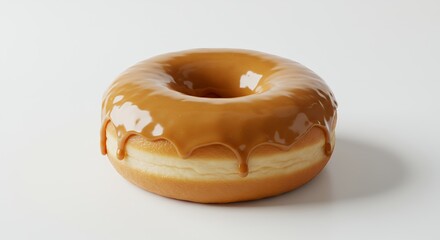 Caramel glazed donut on white background
