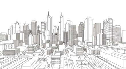 City skyline architectural drawing illustration