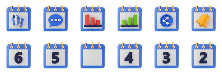 3d calendar schedule event reminder date month icon set bundle illustration