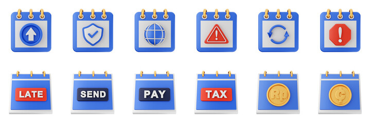 3d calendar schedule event reminder date month icon set bundle illustration