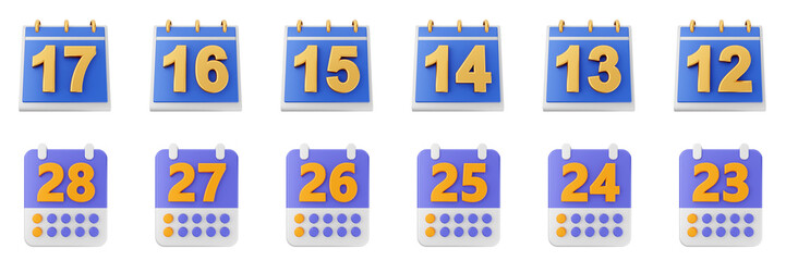 3d calendar schedule event reminder date month icon set bundle illustration