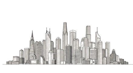 Naklejka premium Line drawing city skyline