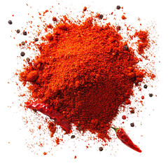 Red chili powder with chili peppers spice food ingredient concept isolated on transparent background, png 