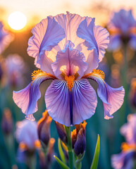 Blue iris petals captured in macro showing bright vivid color under peaceful afternoon sunshine aesthetic floral photography for wallpaper background
