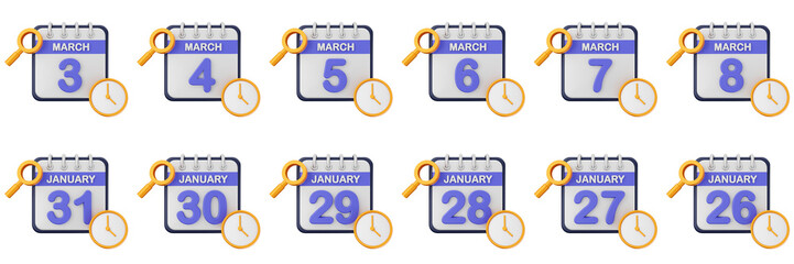 3d calendar schedule event reminder date month icon set bundle illustration