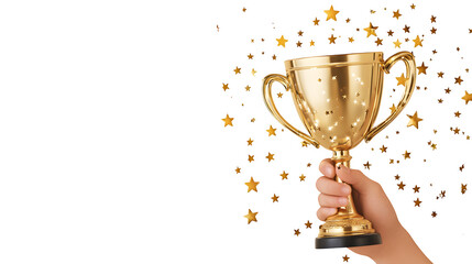 hand holding a trophy a winner cup on isolated transparent background