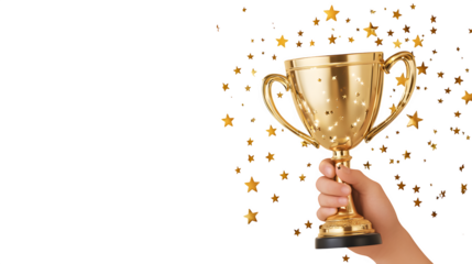 hand holding a trophy a winner cup on isolated transparent background
